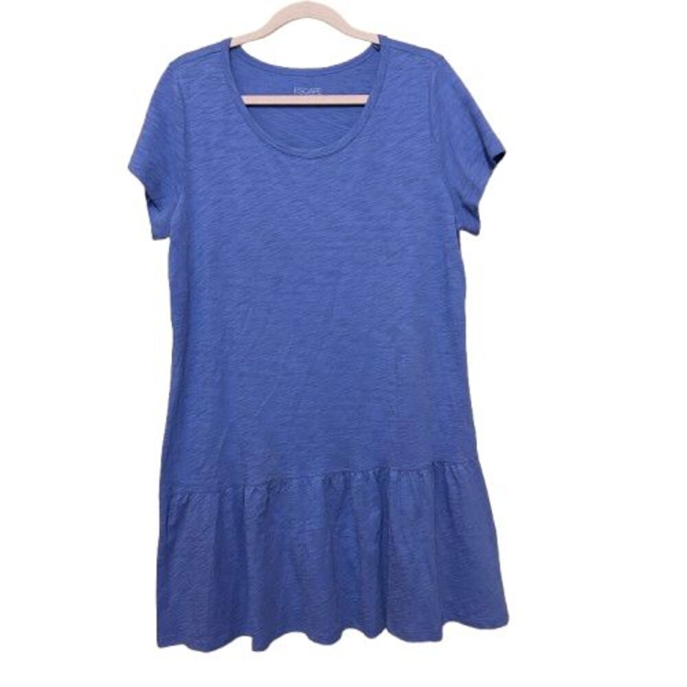 Escape by Habitat  T-Shirt Dress Large Periwinkle Blue Tiered Asymmetric Hem